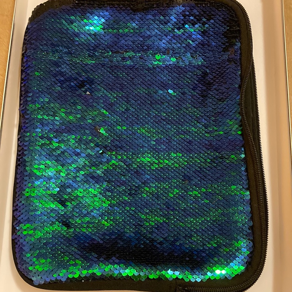 Mermaid Iridescent Sparkly Green Sequin Neoprene IPad or Tablet Case 8.5 x 10.5”